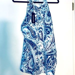 Halter top, blue and white, dry clean only, cotton poly